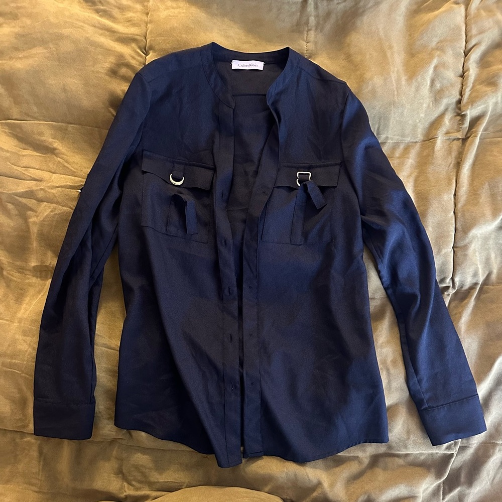 Calvin Klein Sheer Black Button Down Shirt